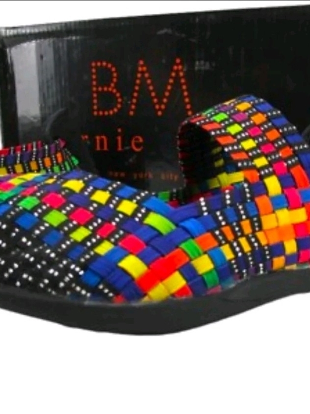 bernie mev. Rainbow Multicolor Woven Slip-On Mule